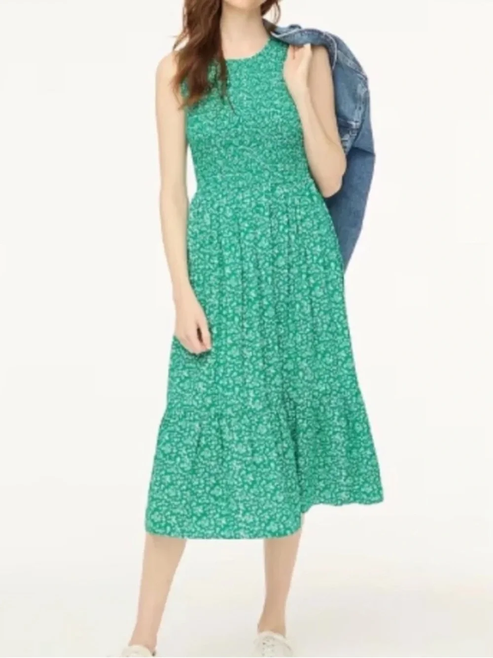 J crew size medium green Floral Sleeveless Midi Dress with pockets
